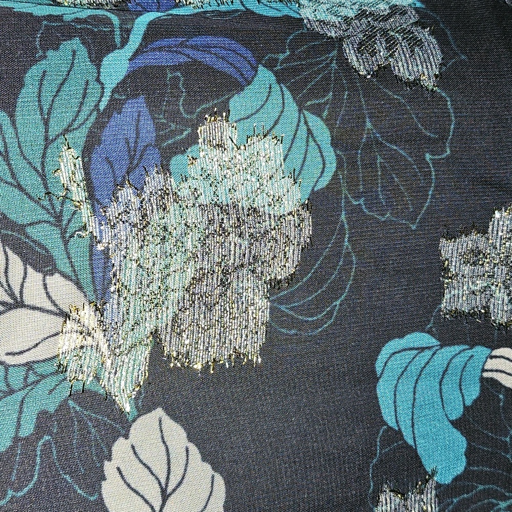 Chicos - NWT - Luxe Foliage Ruffle V Neck Top - Opulant Teal - Chicos Size 2 - Picture 2 of 9